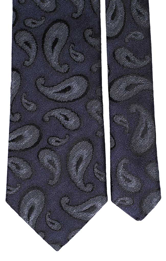 Cravatta Uomo per Cerimonia di Seta Blu Paisley Grigio Blu Made in Italy Graffeo Cravatte Pala