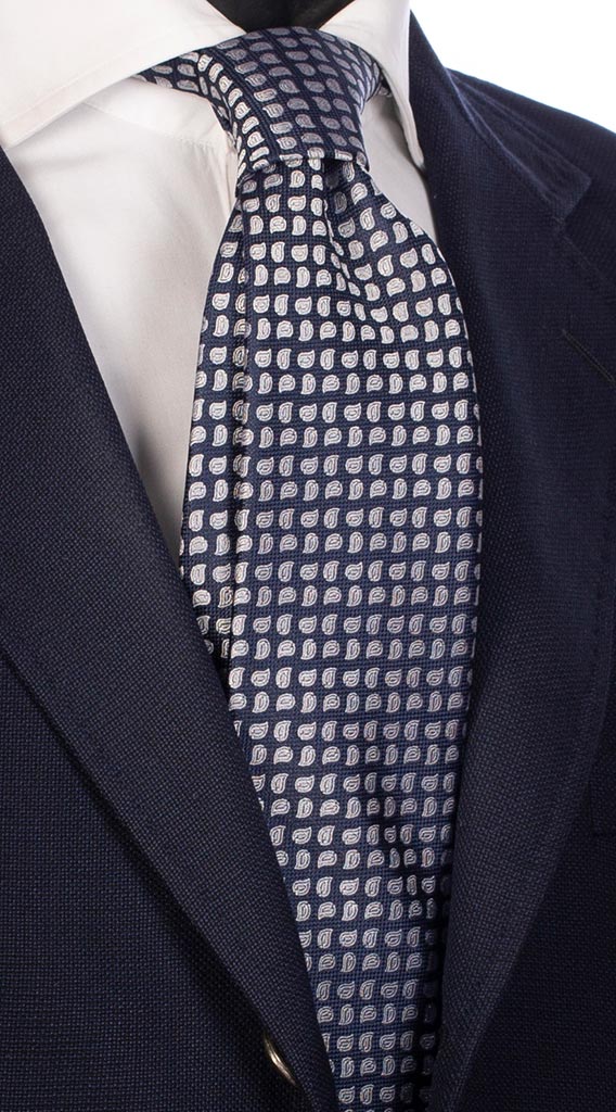 Cravatta Uomo per Cerimonia di Seta Blu Paisley Grigio Made in Italy Graffeo Cravatte
