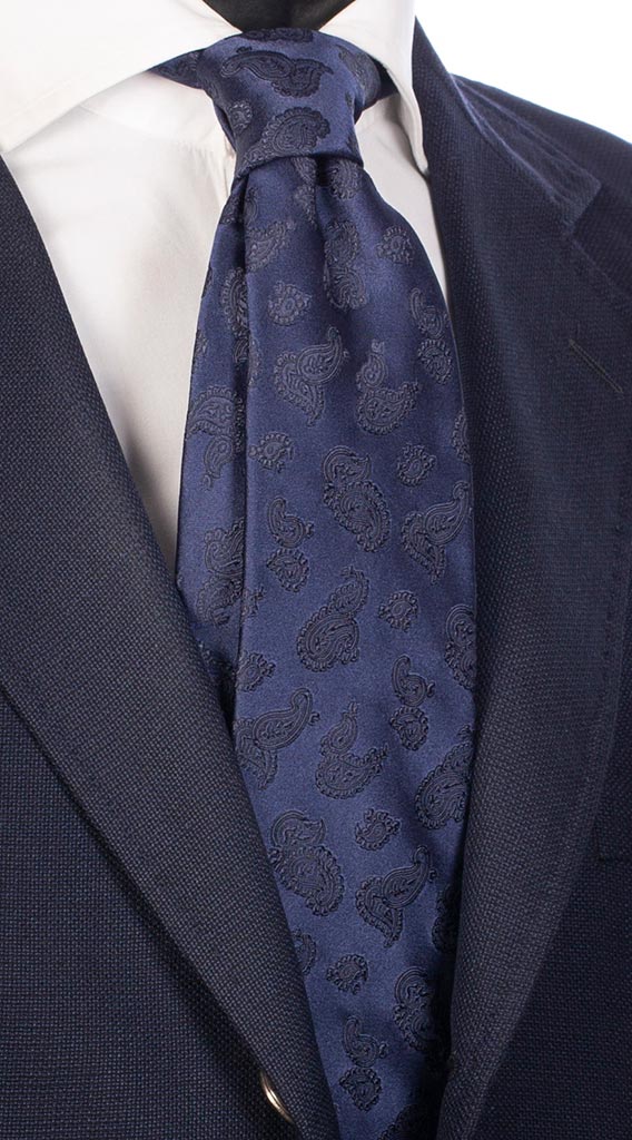 Cravatta Uomo per Cerimonia di Seta Blu Paisley Tono su Tono Made in Italy Graffeo Cravatte