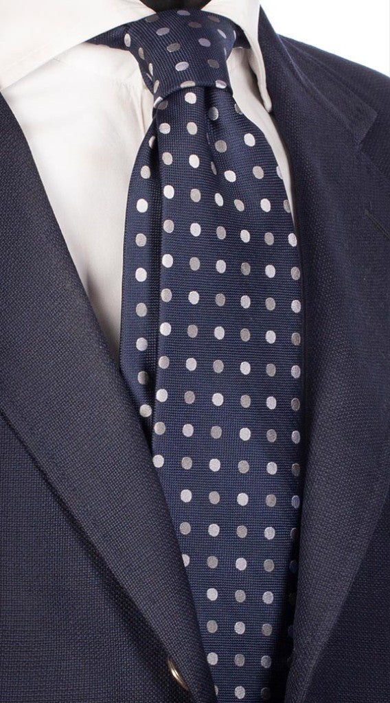 Cravatta Uomo per Cerimonia di Seta Blu con Pois Grigio Argento Grigio Scuro Made in Italy Graffeo Cravatte