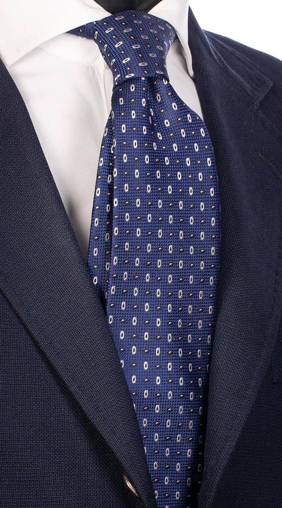 Cravatta Uomo per Cerimonia di Seta Bluette con Fantasia Blu Bianca Made in Italy Graffeo Cravatte