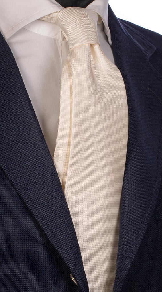 Cravatta Uomo per Cerimonia di Seta Color Panna Fantasia Tinta Unita Made in Italy Graffeo Cravatte