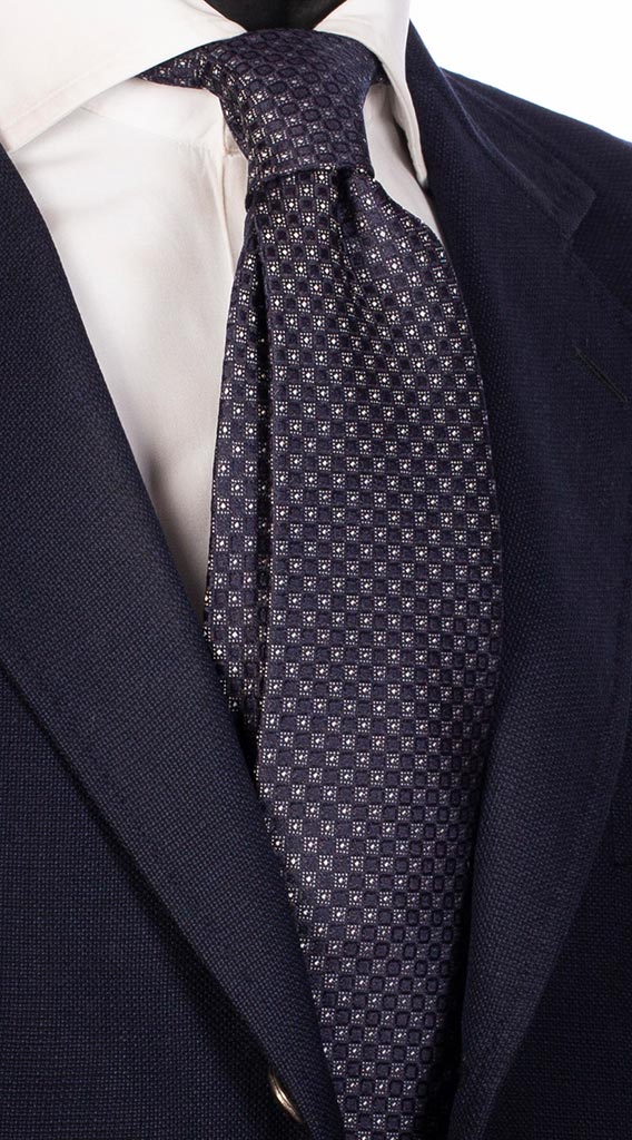 Cravatta Uomo per Cerimonia di Seta Fantasia Blu Bianco Made in Italy Graffeo Cravatte