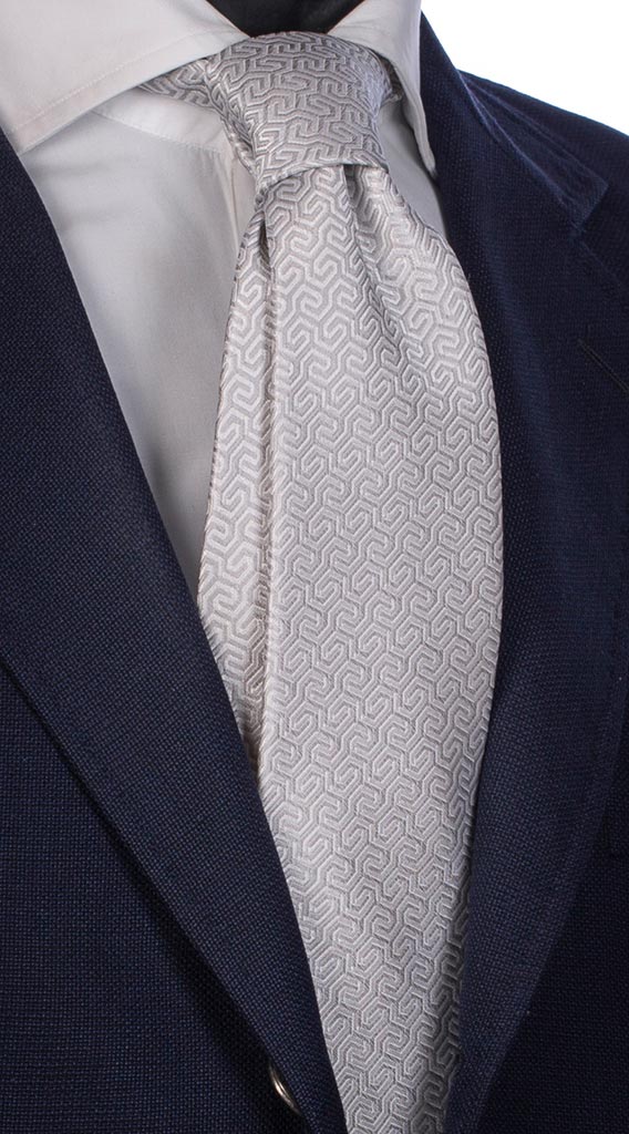 Cravatta Uomo per Cerimonia di Seta Fantasia Grigia Bianca Made in Italy Graffeo Cravatte