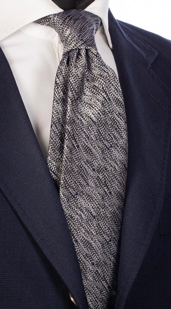 Cravatta Uomo per Cerimonia di Seta Grigia Nera Pois Blu Grigio Made in Italy Graffeo Cravatte