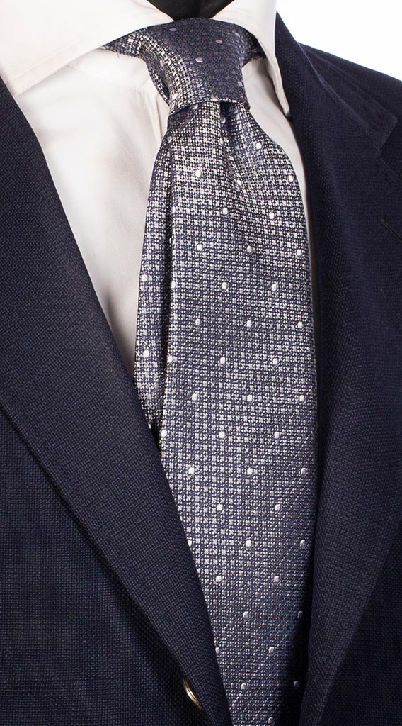 Cravatta Uomo per Cerimonia di Seta Grigia Pied De Poule Pois Grigio Argento Made in Italy Graffeo Cravatte