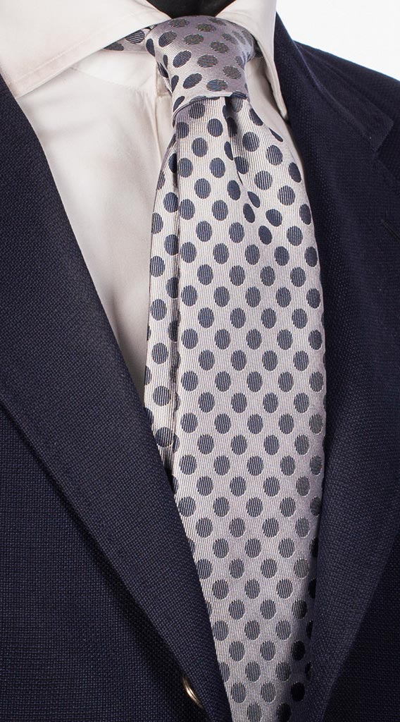 Cravatta Uomo per Cerimonia di Seta Grigia Pois Blu Made in Italy Graffeo Cravatte