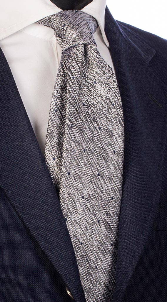 Cravatta Uomo per Cerimonia di Seta Grigia Pois Blu Grigio Made in Italy Graffeo Cravatte