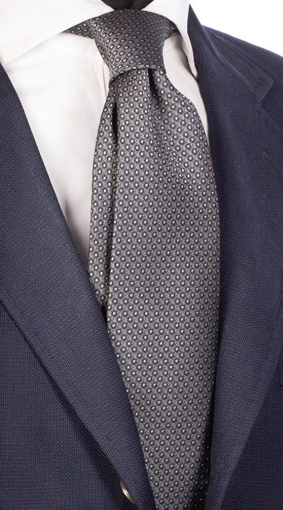 Cravatta Uomo per Cerimonia di Seta Grigia con Pois Blu Grigi Made in Italy Graffeo Cravatte