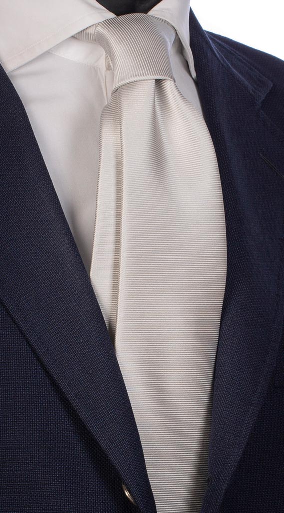 Cravatta Uomo per Cerimonia di Seta Grigio Argento Riga Orizzontale Made in Italy Graffeo Cravatte