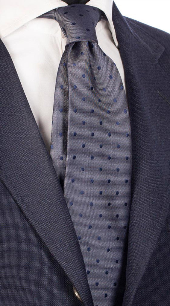 Cravatta Uomo per Cerimonia di Seta Grigio Scuro Pois Blu Made in Italy Graffeo Cravatte