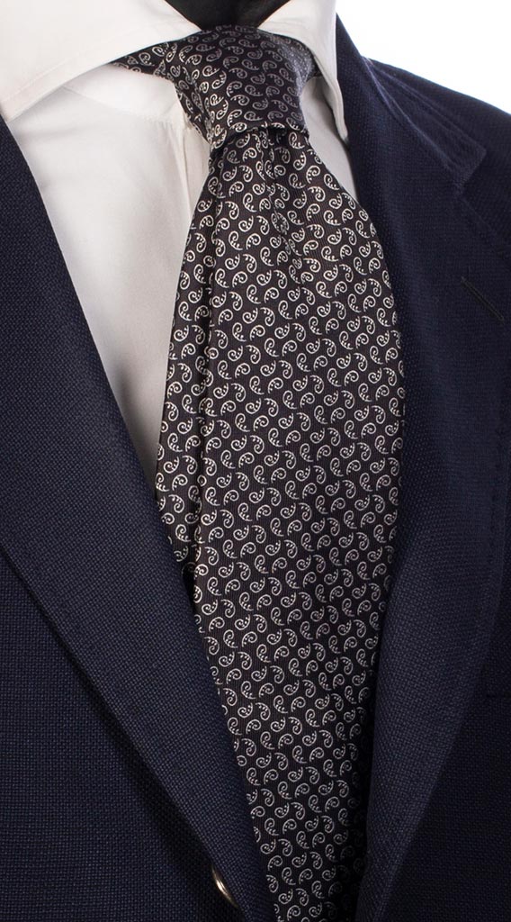 Cravatta Uomo per Cerimonia di Seta Nera Paisley Grigio Chiaro Made in Italy Graffeo Cravatte