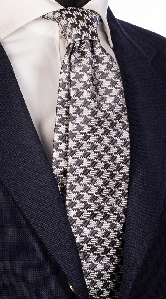 Cravatta Uomo per Cerimonia di Seta Pied de Poule Grigio Scuro Made in Italy Graffeo cravatte