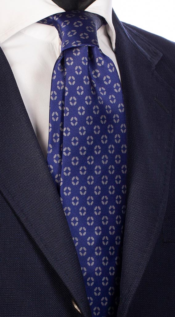 Cravatta Uomo per Cerimonia di Seta Stampa Blu Navy Fantasia Grigia Made in italy Graffeo Cravatte