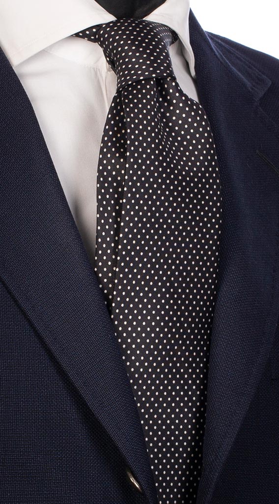 Cravatta Uomo per Cerimonia di Seta Stampa Nera Pois Bianchi Made in Italy Graffeo Cravatte