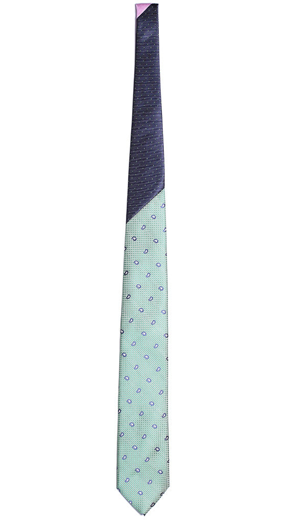 Cravatta Verde Effetto Cangiante Paisley Blu Bianco Nodo a Contrasto Blu Pois Verde Made in Italy Graffeo Cravatte Intera