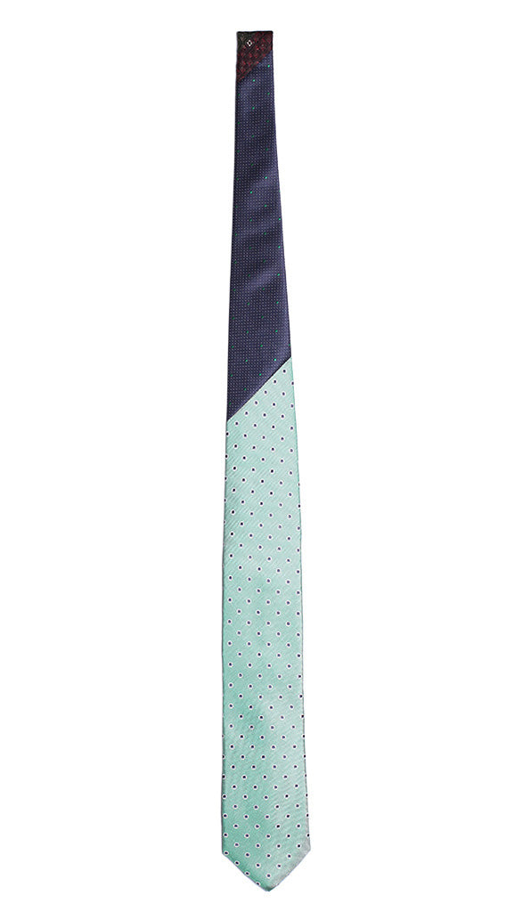 Cravatta Verde Effetto Cangiante a Pois Bianchi Blu Nodo a Contrasto Blu a Pois Verde Bianco Made in Italy Graffeo Cravatte Intera