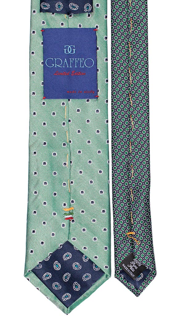 Cravatta Verde Effetto Cangiante a Pois Bianchi Blu Nodo a Contrasto Blu a Pois Verde Bianco Made in Italy Graffeo Cravatte pala