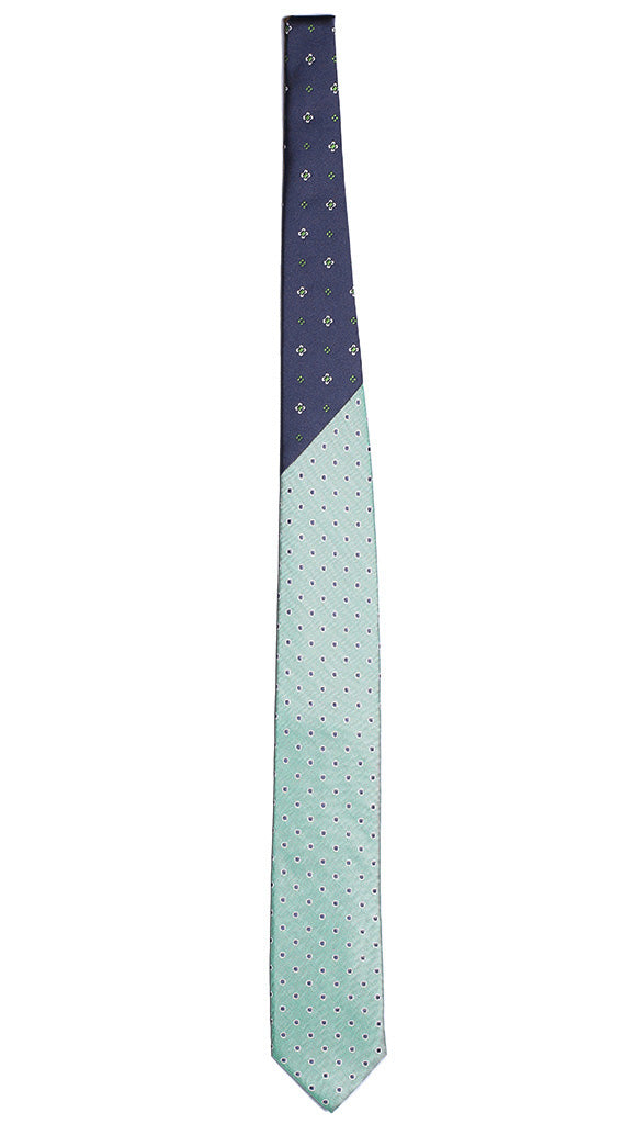 Cravatta Verde Effetto Cangiante a Pois Blu Bianco Nodo a Contrasto Blu Verde Bianco Made in Italy Graffeo Cravatte Intera