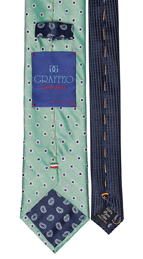 Cravatta Verde Effetto Cangiante a Pois Blu Bianco Nodo a Contrasto Blu Verde Bianco Made in Italy Graffeo Cravatte pala