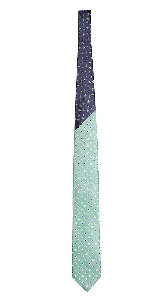 Cravatta Verde Fantasia Floreale Bianca Blu Nodo a Contrasto Blu a Fiori Verde Bianco Made in Italy Graffeo Cravatte Intera