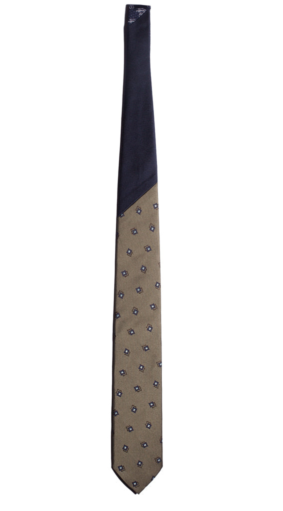 Cravatta Verde Oliva Fantasia Blu Celeste Marrone Nodo in Contrasto Blu Made in Italy graffeo Cravatte Intera
