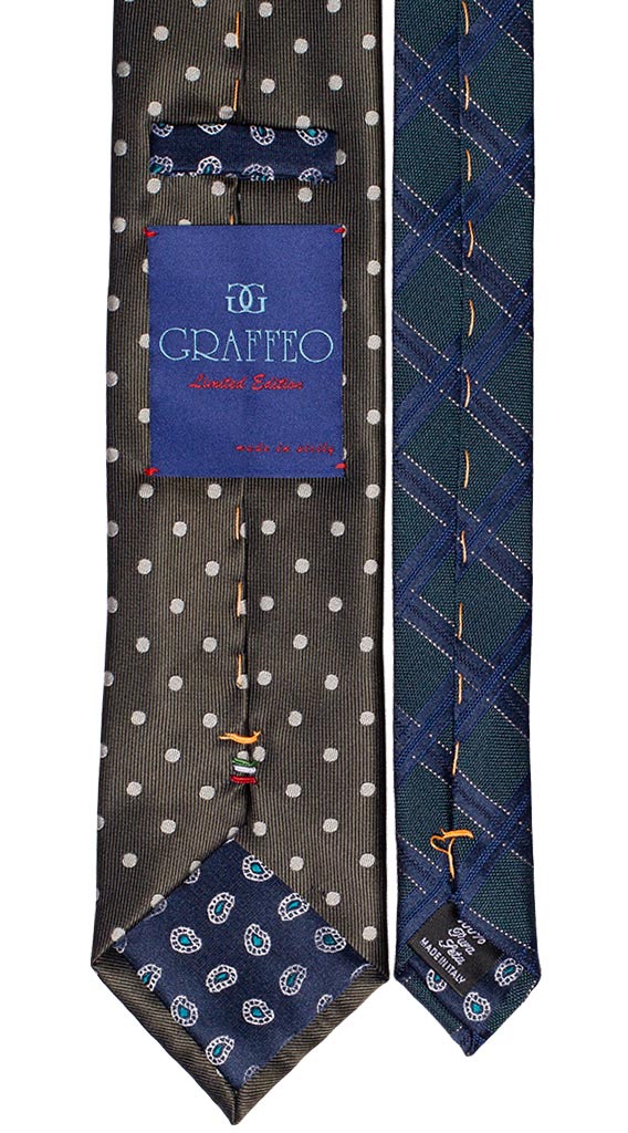 Cravatta Verde Oliva Pois Bianchi Nodo a Contrasto Blu Micro Fantasia Verde Made in Italy Graffeo Cravatte Pala