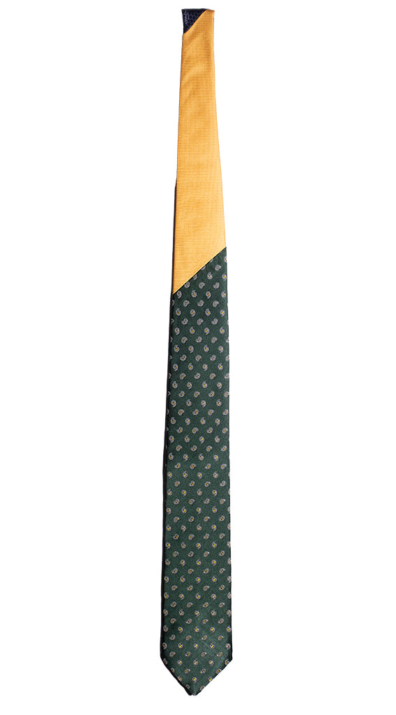 Cravatta Verde Paisley Bianchi Gialli Nodo in Contrasto Giallo Made in Italy Graffeo Cravatte Intera