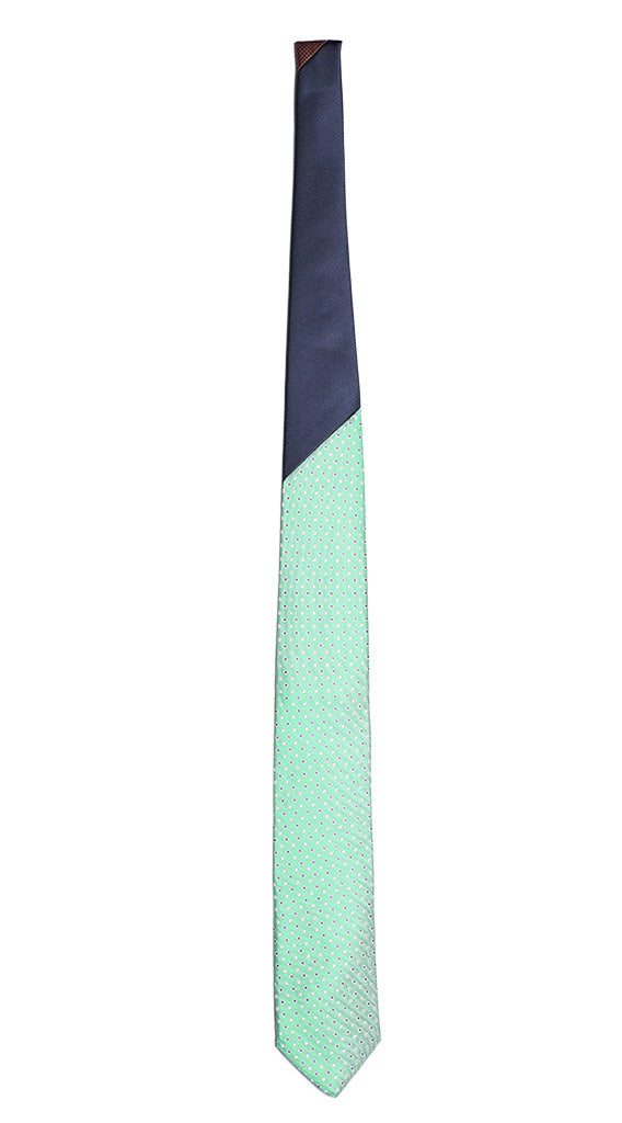 Cravatta Verde a Pois Bianco Blu Nodo a Contrasto Blu Tinta Unita Made in italy Graffeo Cravatte Intera