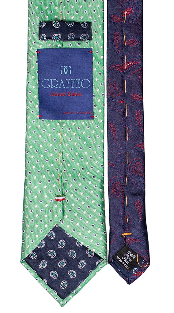 Cravatta Verde a Pois Bianco Blu Nodo a Contrasto Blu Tinta Unita Made in Italy Graffeo Cravatte Pala