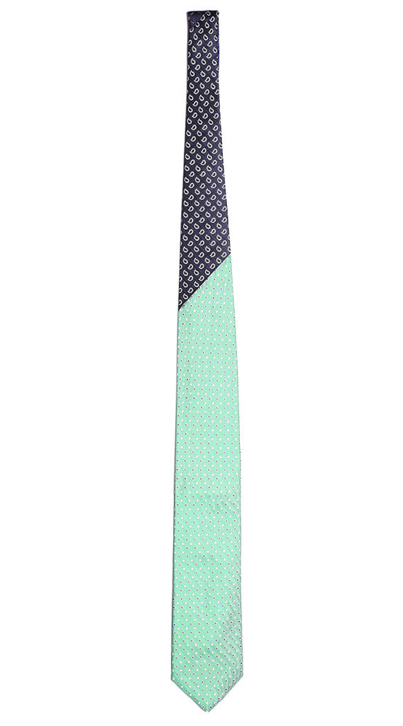 Cravatta Verde a Pois Bianco Bluette Nodo in Contrasto Blu Paisley Verde Made in Italy Graffeo Cravatte Intera