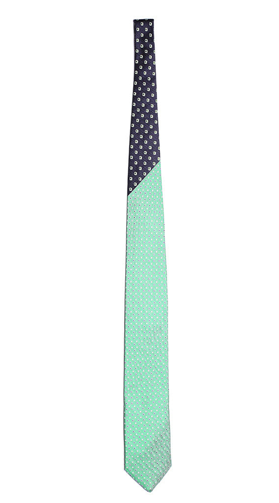 Cravatta Verde a Pois Blu Bianco Nodo A Contrasto Blu Fantasia Verde Made in Italy Graffeo Cravatte Intera
