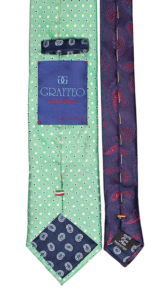 Cravatta Verde a Pois Blu Bianco Nodo A Contrasto Blu Fantasia Verde Made in Italy Graffeo Cravatte Pala