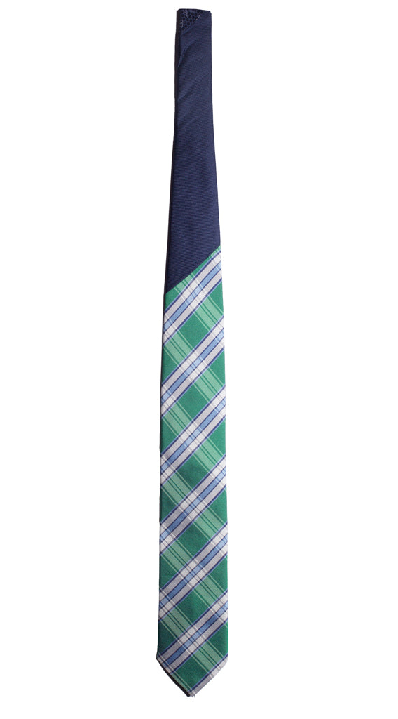Cravatta Verde a Quadri Celeste Bianca Nodo in Contrasto Blu Made in Italy Graffeo Cravatte Intera