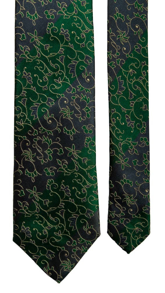 Cravatta Vintage Regimental di Seta Blu Verde Bottiglia a Fiori Made in Italy Graffeo Cravatte Pala