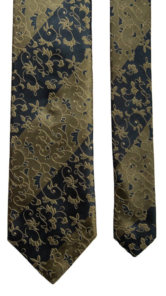 Cravatta Vintage Regimental di Seta Blu Verde a Fiori Made in Italy Graffeo Cravatte Pala