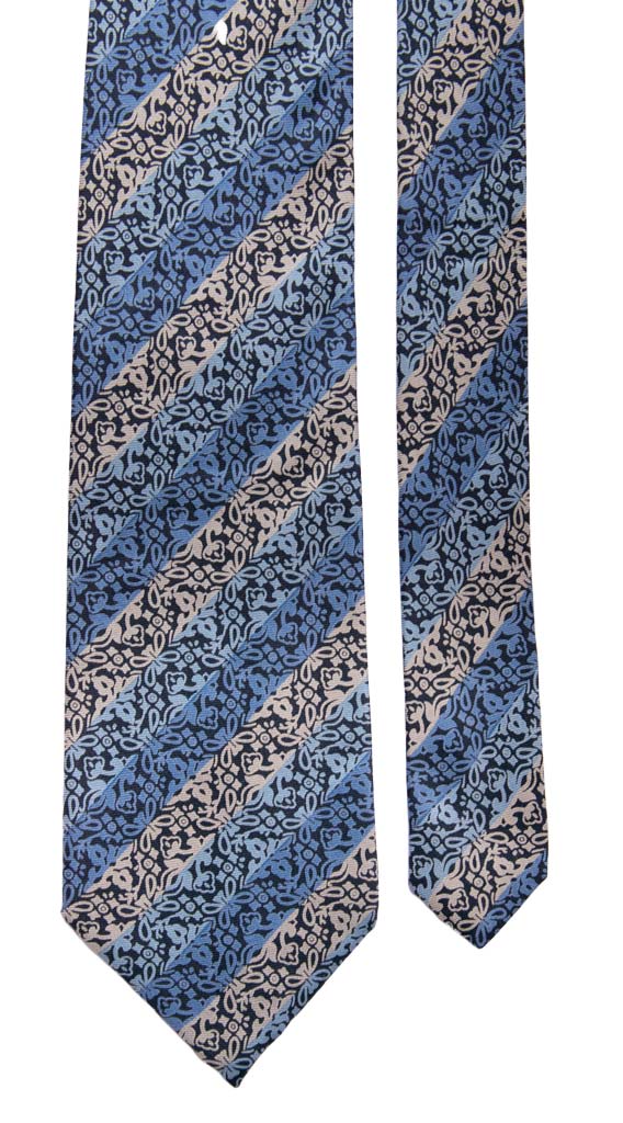 Cravatta Vintage Regimental in Twill di Seta Blu Fantasia Celeste Grigia Azzurra Made in Italy Graffeo Cravatte Pala
