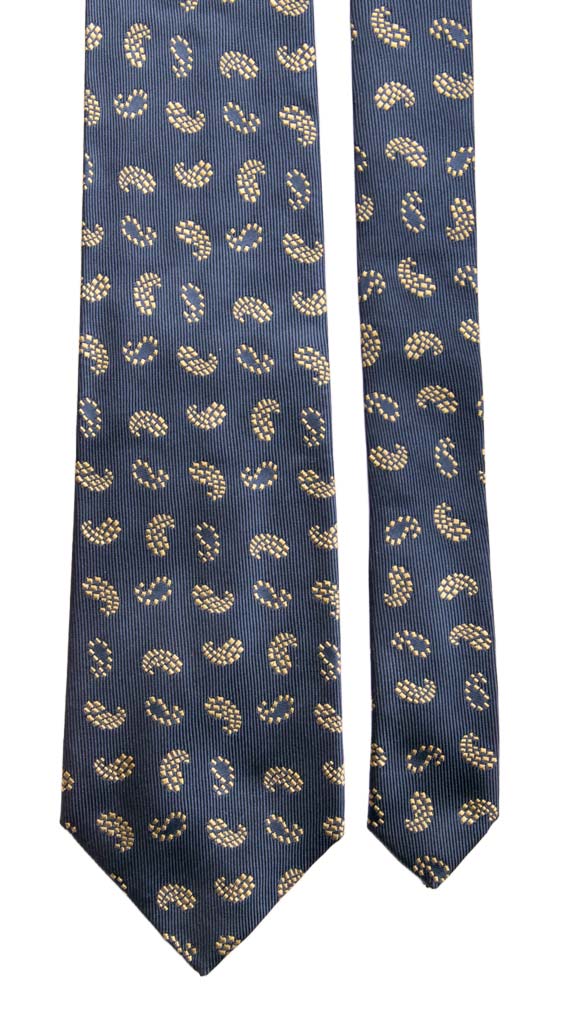 Cravatta Vintage di Seta Blu Navy Paisley Gialli Made in Italy Graffeo Cravatte Pala