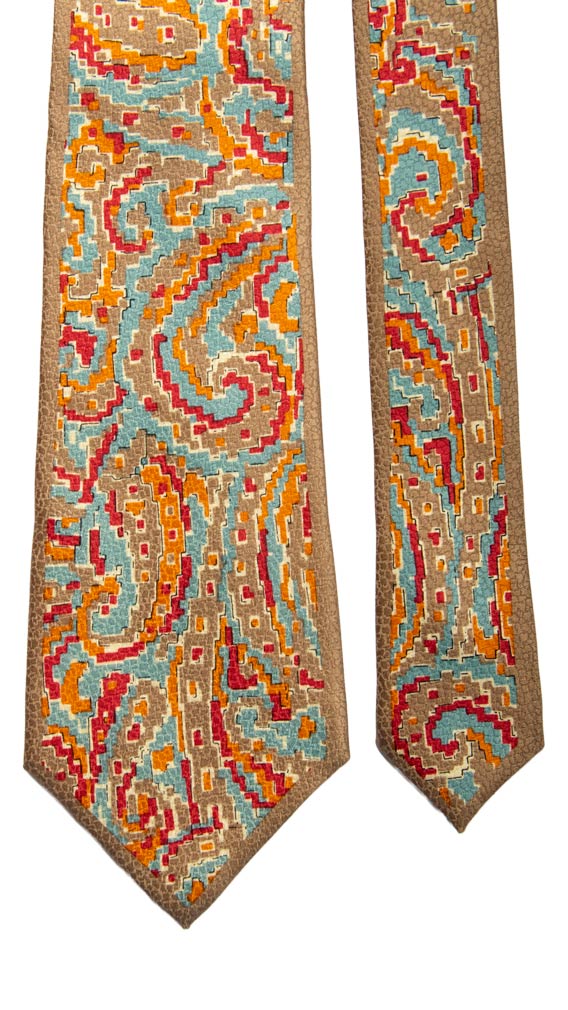 Cravatta Vintage di Seta Jacquard Beige Fantasia Multicolor Made in Italy Graffeo Cravatte Pala