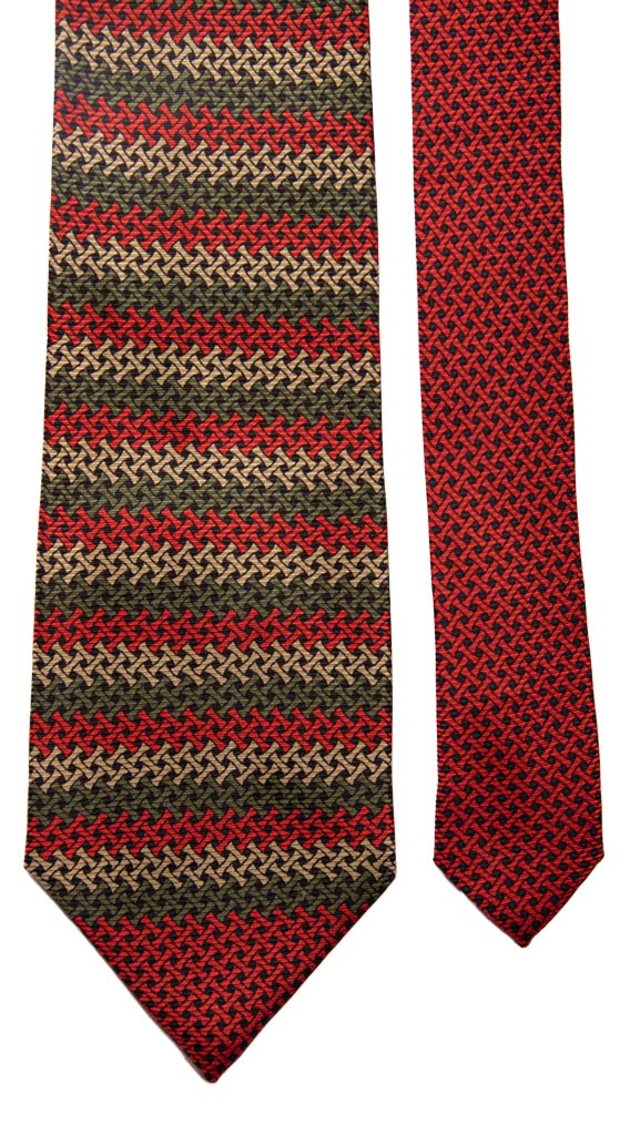 Cravatta Vintage di Seta Jacquard Rosso Color Corda Verde Fantasia Nodo in Contrasto Made in Italy Graffeo Cravatte Pala