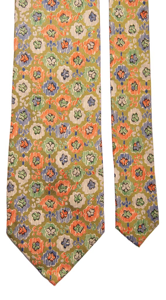 Man Green Vintage Jacquard Silk Tie Multicolor Flowers CV309