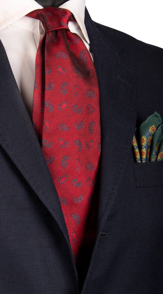 Cravatta Vintage di Seta Rossa Paisley Blu Made in Italy Graffeo Cravatte