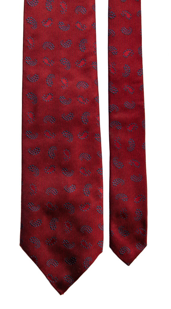 Cravatta Vintage di Seta Rossa Paisley Blu Made in Italy Graffeo Cravatte Pala