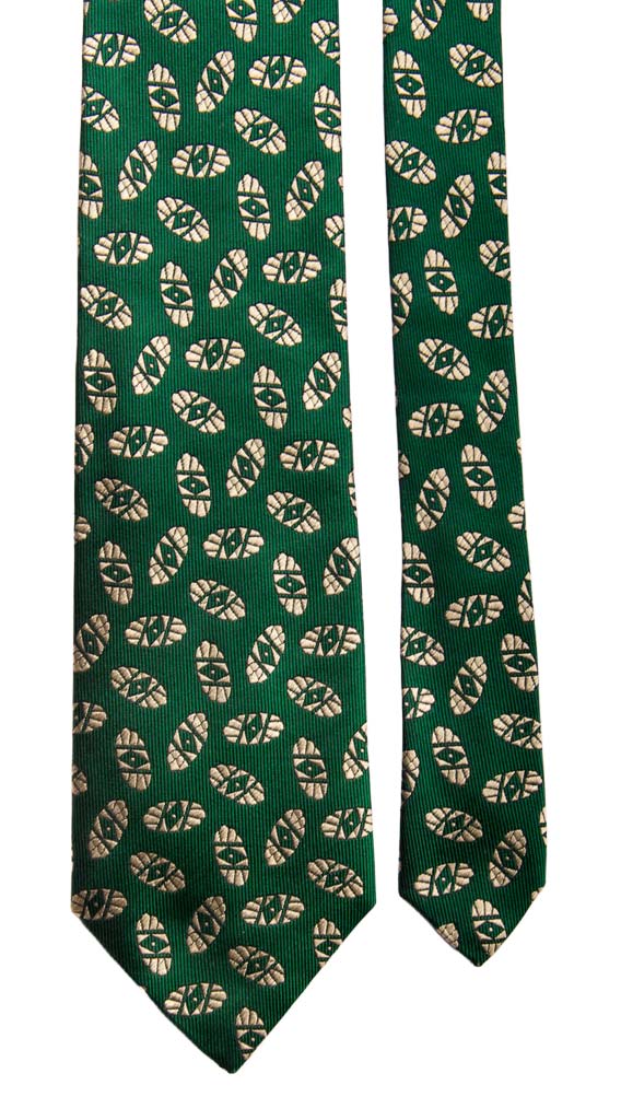 Cravatta Vintage di Seta Verde Fantasia Champagne Made in Italy Graffeo Cravatte Pala
