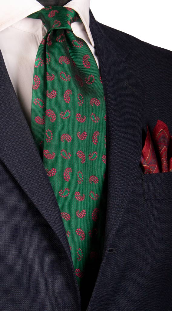 Cravatta Vintage di Seta Verde Paisley Fucsia Made in Italy Graffeo Cravatte
