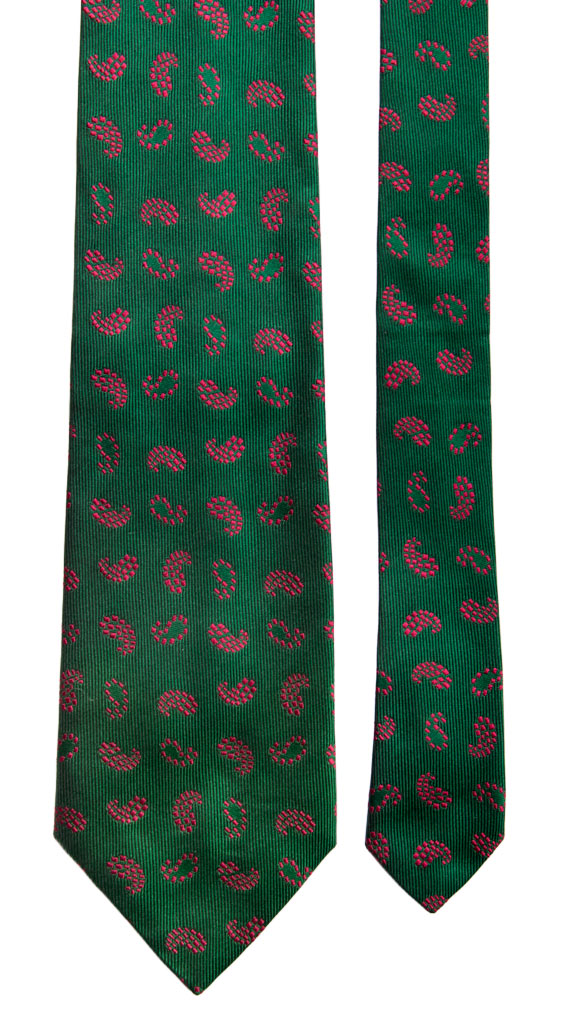 Cravatta Vintage di Seta Verde Paisley Fucsia Made in Italy Graffeo Cravatte Pala