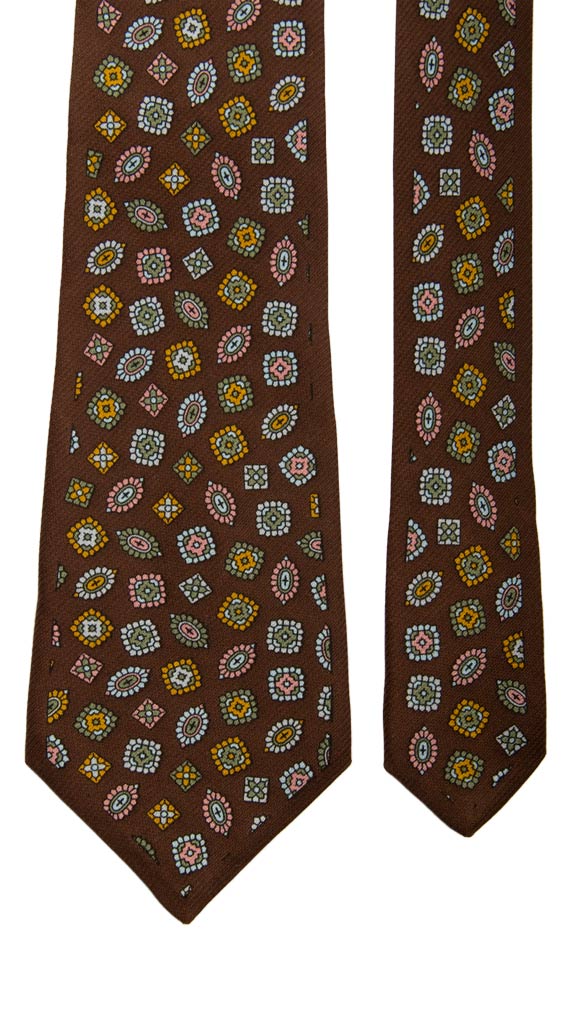 Cravatta Vintage in Crêpe di Seta Marrone Fantasia Multicolor Made in Italy Graffeo Cravatte Pala