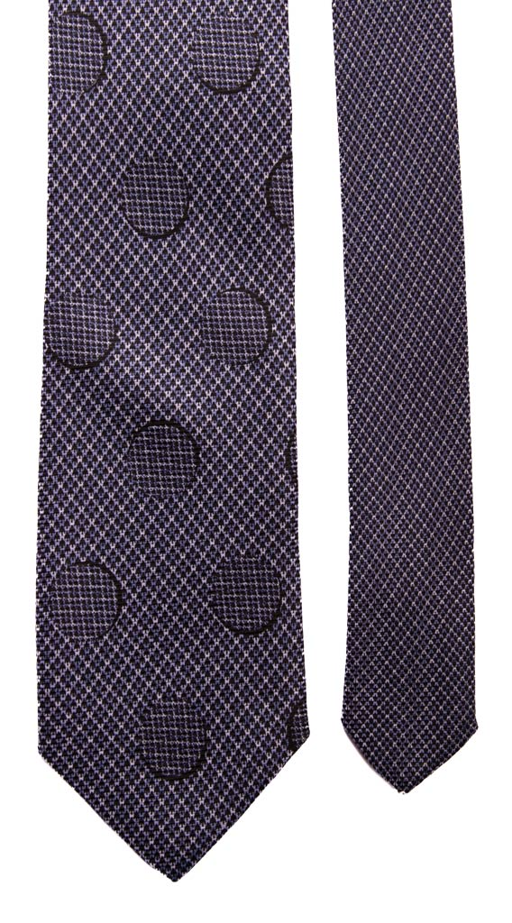 Cravatta Vintage in Saia di Seta Blu Avio Fantasia Nodo in Contrasto Made in Italy Graffeo Cravatte Pala