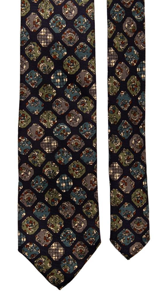 Cravatta Vintage in Saia di Seta Blu Fantasia Grigia Verde Made in Italy graffeo Cravatte Pala