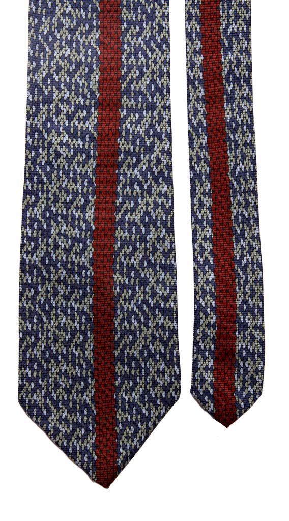 Cravatta Vintage in Saia di Seta Blu Fantasia Multicolor con Disegno Centro Pala Made in Italy Graffeo Cravatte Pala